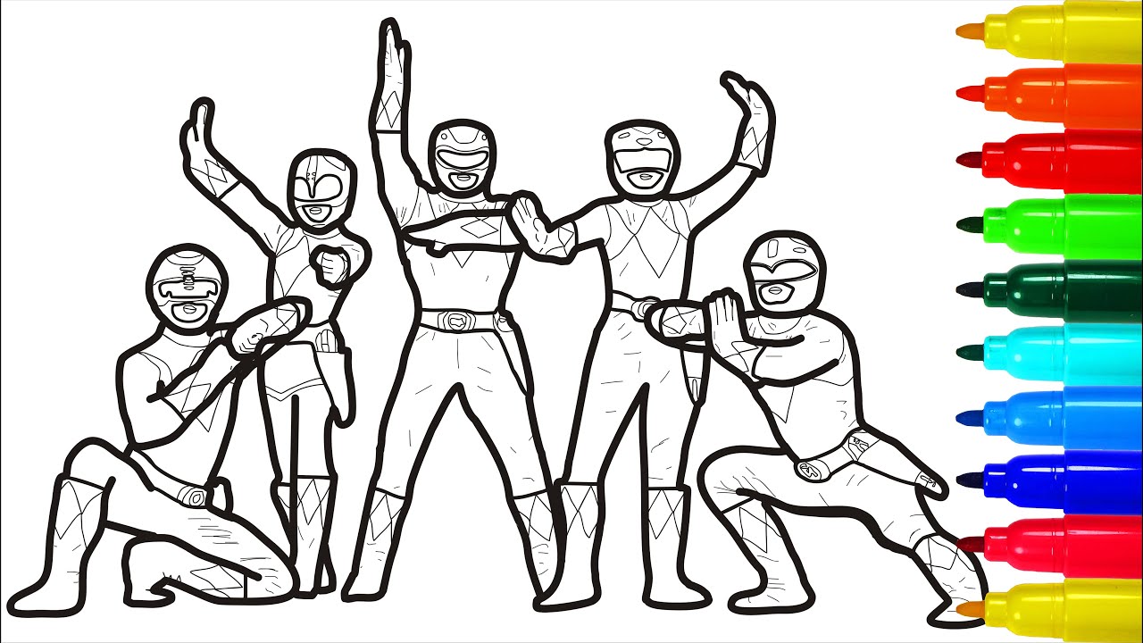 Mighty Morphin Power Rangers Coloring Pages Colored Markers | Power Rangers Coloring Pages