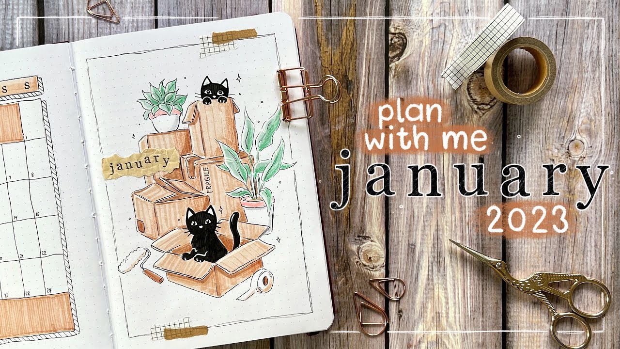 January 2023 Bullet Journal Setup 🐈 Cats & Boxes 📦 Plan with Me