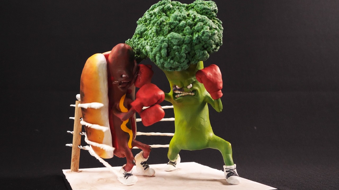 I made Broccoli punching a Hot Dog