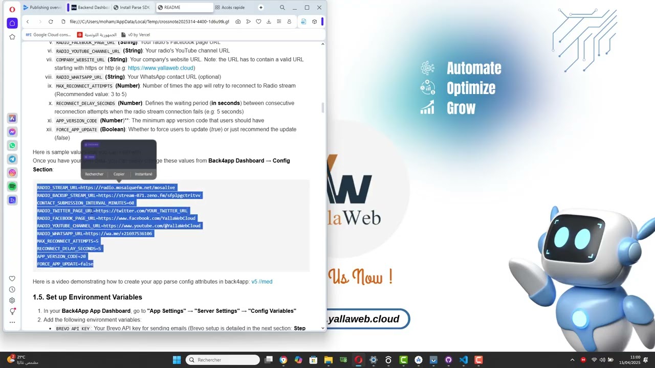 Setup of Yalla Radio App Parse Config