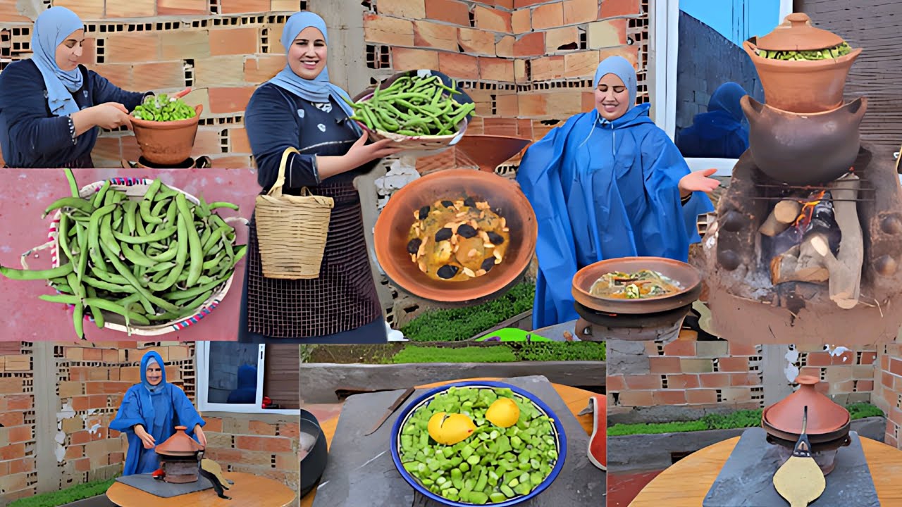 أجواء تقليدية مغربية 🇲🇦 فول أخضر في الطاجين على الحطب والكانون🪵