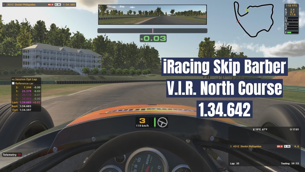 iRacing Skip Barber V.I.R. North Course 2023S1 Hot Lap 1.34.642