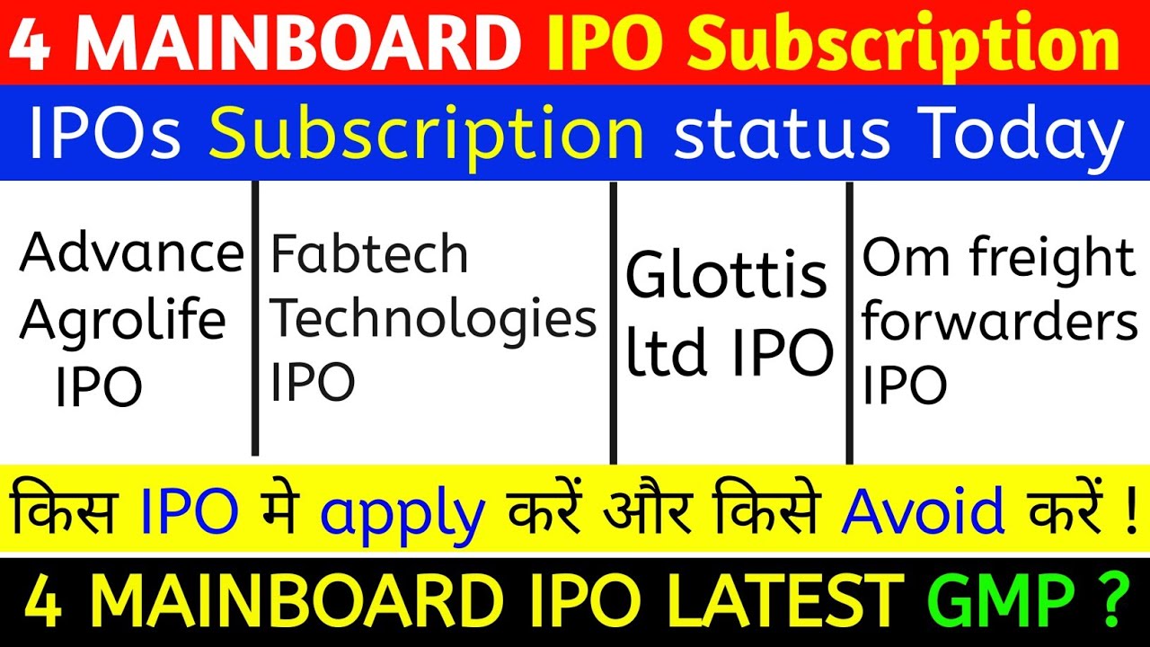 4 Mainboard IPOs Subscription Status & GMP Today | Advance Agrolife, Fabtech, Glottis, Om Freight 