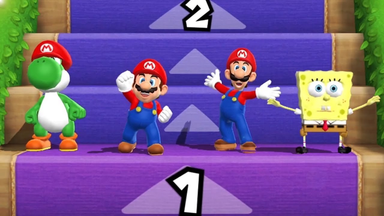 Mario Party 9 Step it Up - Mario Vs Luigi Vs SpongeBob Vs Yoshi (Master Cpu)