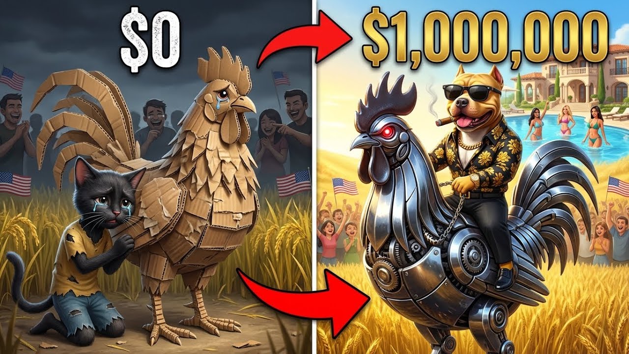 Poor Cat vs Rich Dog $0 Cardboard vs $1,000,000 Robot Rooster | One Million Likes