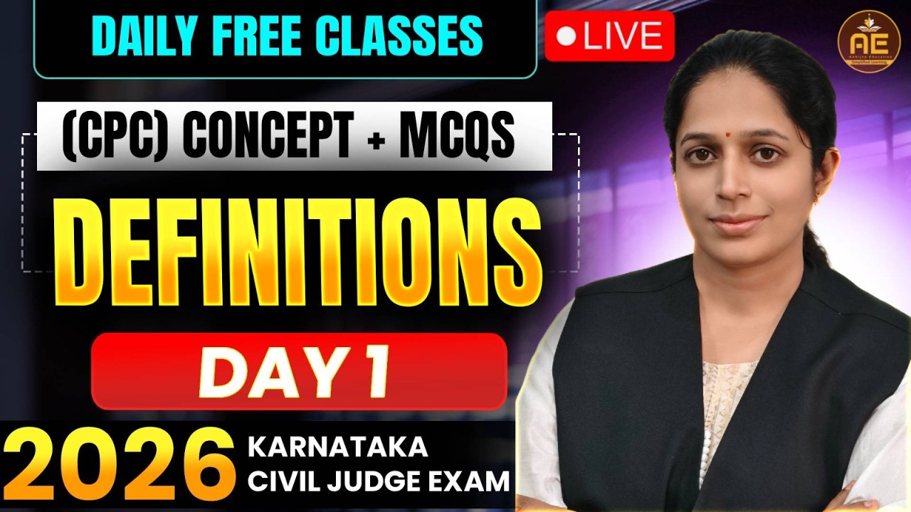 Day 1 l CPC Definitions l  Daily Free Class for Karnataka Civil Judge Exam 2026 l Aparna Bhat