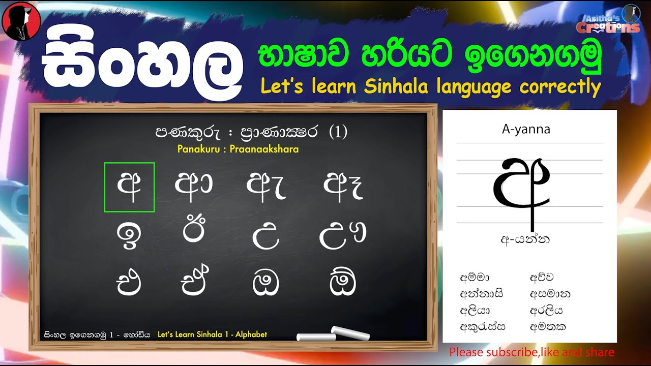 Sinhala Lessons - Alphabet සිංහල ඉගෙනගමු - හෝඩිය (උච්චාරණය හඩ සමග - with voice over pronunciation)