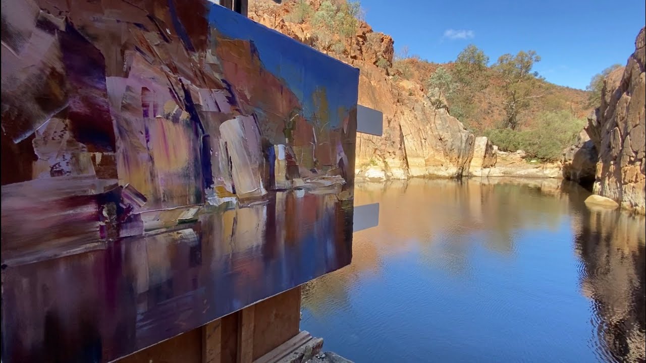 TRANQUIL WATER OIL PAINTING // Australia Plein Air - Alla Prima - Palette Knife in the Back Country!