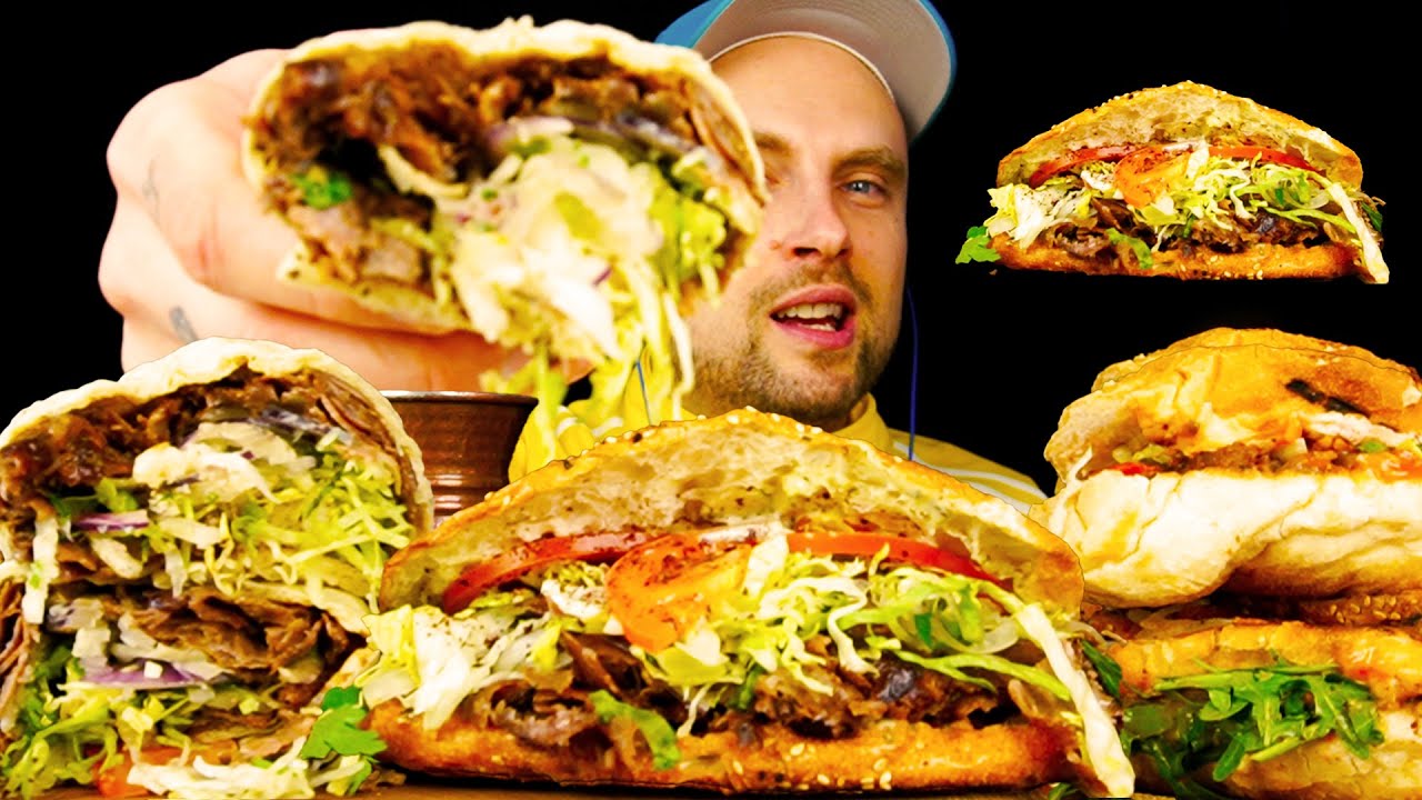 АСМР мукбанг с турецкой едой 🇹🇷: донер-кебаб, дюрум и кофта 🥙🤤