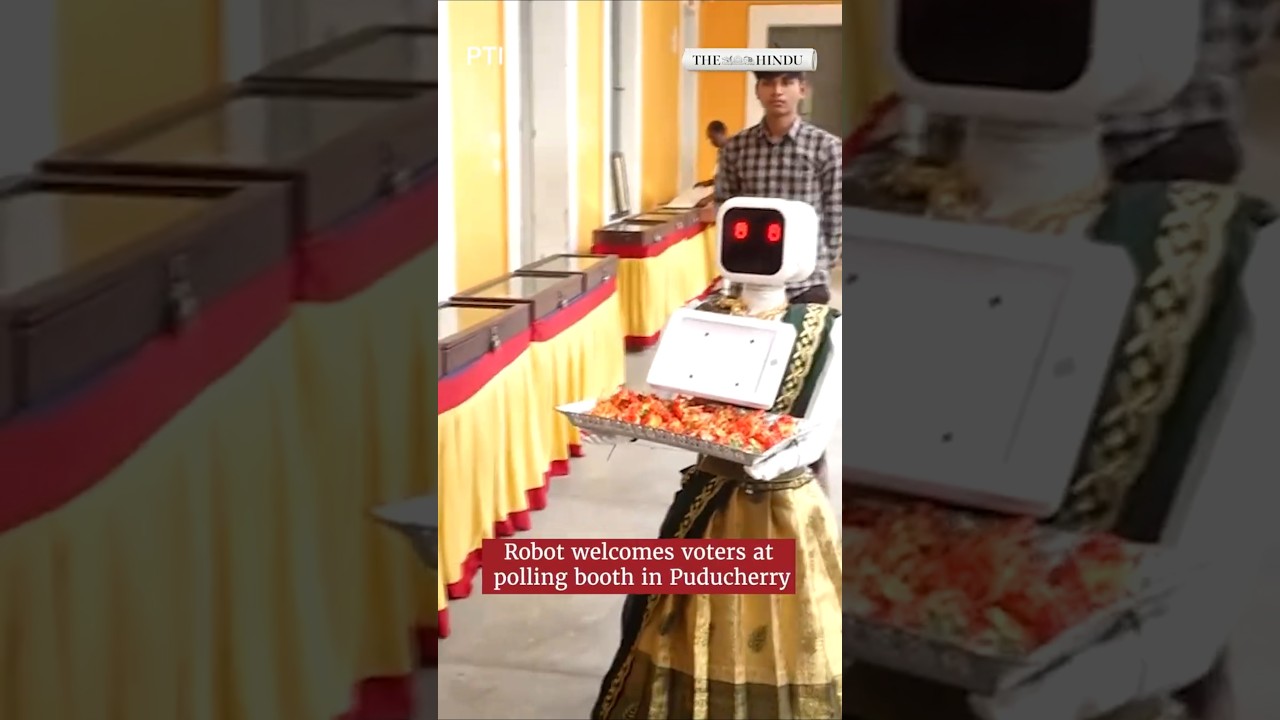 Robot Nila welcomes voters at polling booth in Puducherry
