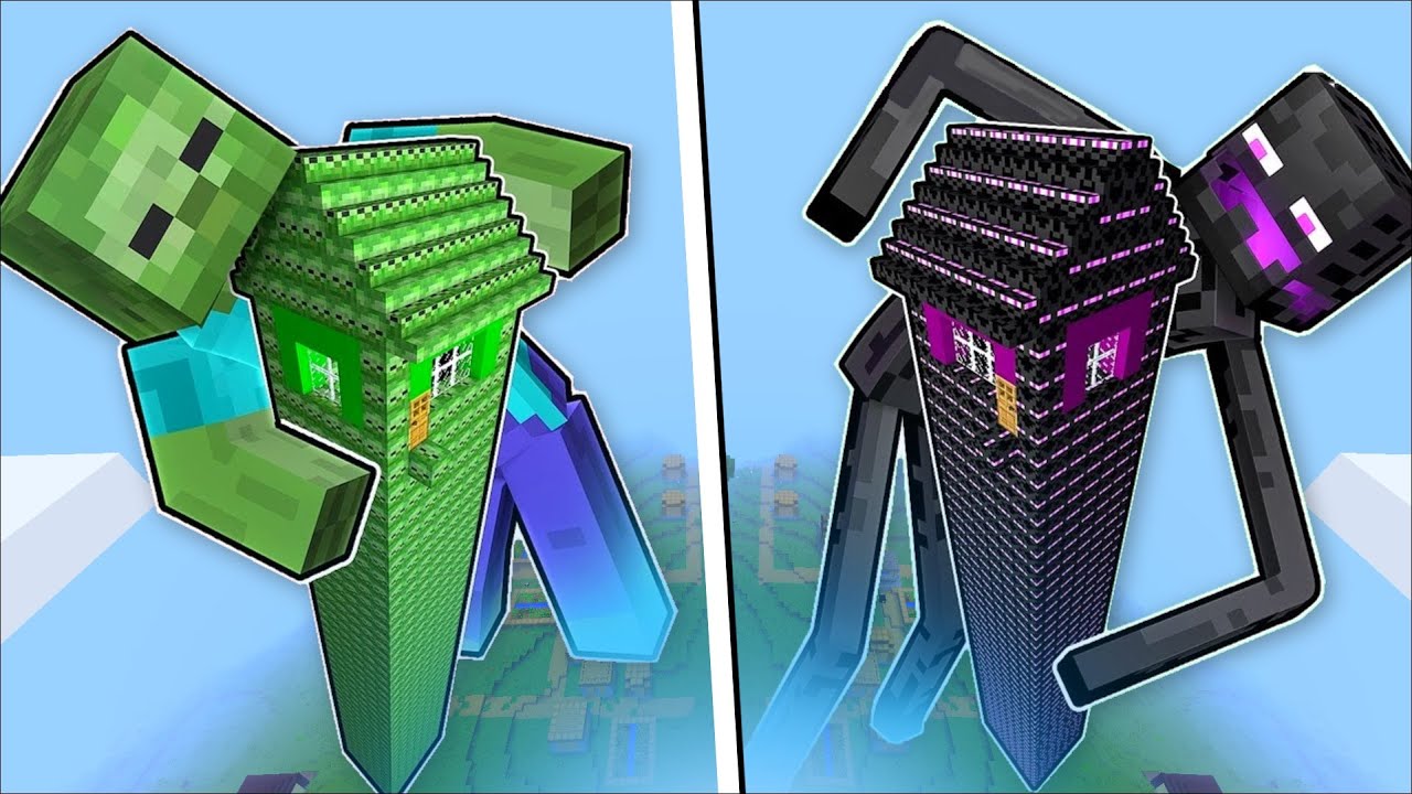 Minecraft DON'T ENTER TALLEST MOB HOUSE IN MINECRAFT !! EVIL ZOMBIE AND ENDERMAN INSIDE !! Minecraft