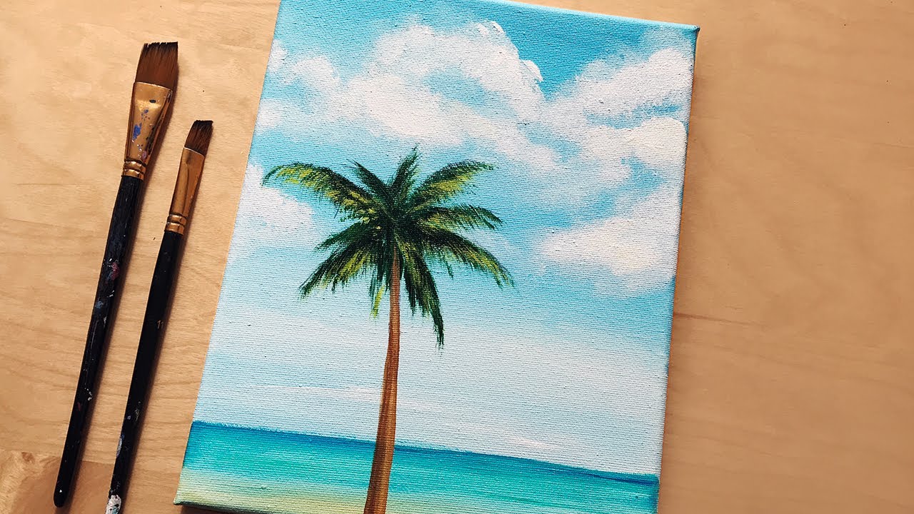 Palm Tree & Ocean | Acrylic Painting for Beginners Step by Step Easy