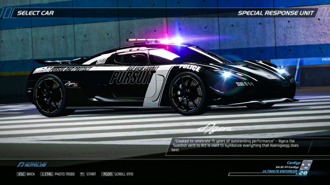 NFS Hot Pursuit Remastered — мод Koenigsegg Agera R из NFS Rivals (полицейский мод)