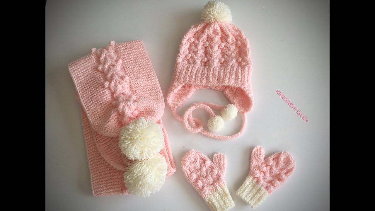 BEBEK ATKI BERE ELDİVEN TAKIMI / ÖRGÜ BEBEK ATKISI YAPIMI - Knitting Baby Beanie & Scarf