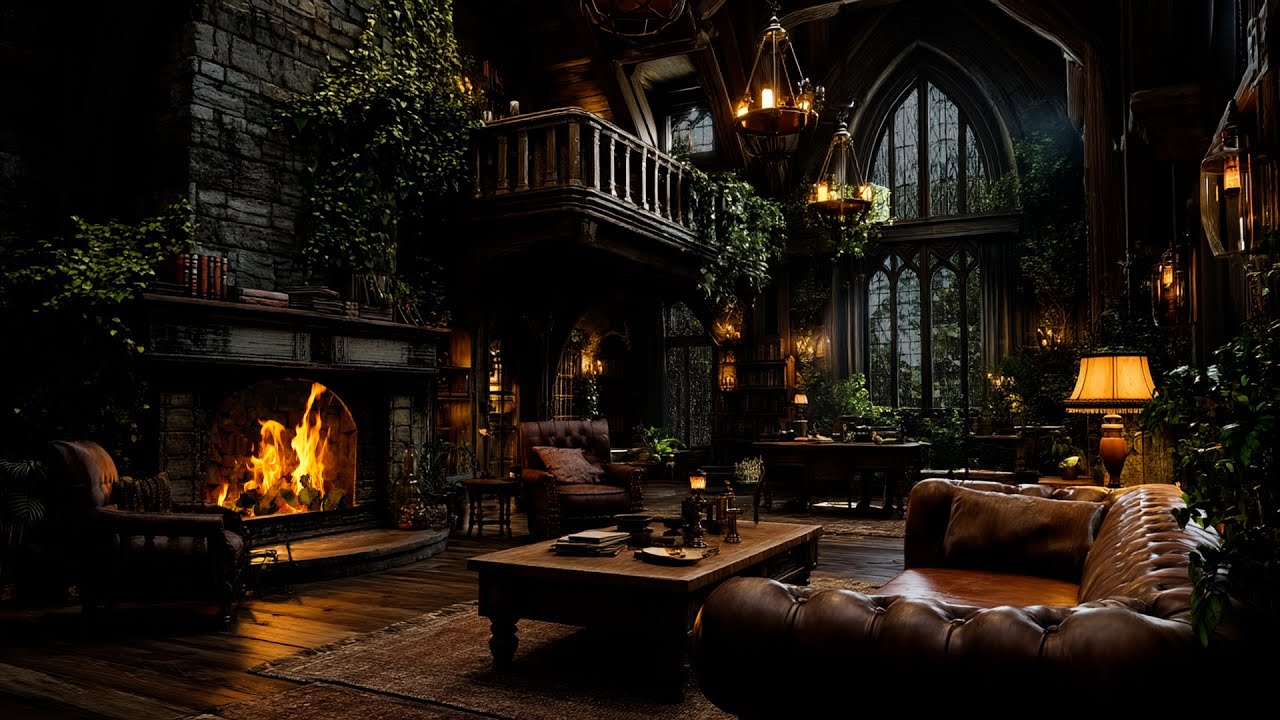 Relaxing Rainfall Beside a Glowing Fireplace | White Noise Ambience to Help You Sleep Deeply