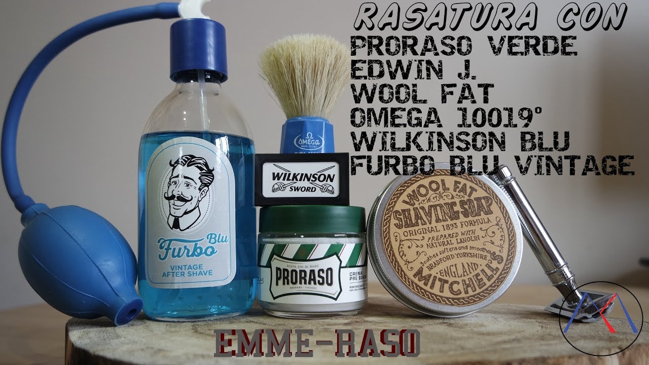 RASATURA TRADIZIONALE CON WOOL FAT, EDWIN JAGGER, PRORASO  VERDE, WILKINSON, FURBO BLU, OMEGA 10019