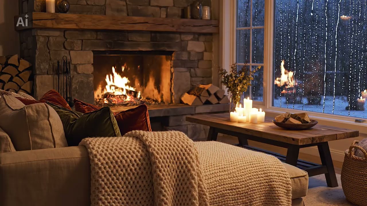 Sleep Fast with Cozy Fireplace & Rain Sounds 🌙🔥 | 1 Hour Relaxing Ambience