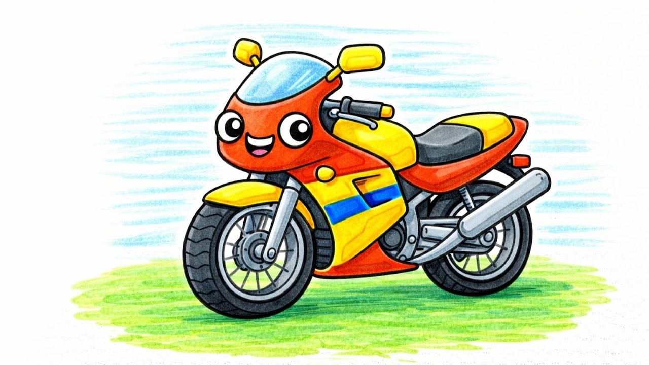 🏍️ How to Draw a Motorcycle | Easy Motorcycle Drawing for Kids | Let’s Draw a Motorcycle! ✏️