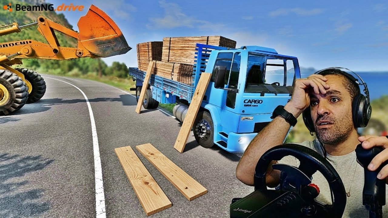A CARGA DE MADEIRA ESCORREGOU E O TRATOR EMPURROU - Beamng Drive