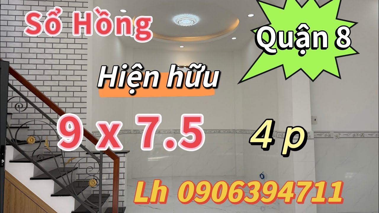 Quận 8)👉sổ Hồng riêng💥DT 9 x7.5 một trệt 2 Lầu sân thượng 4p3wc hẽm thông cách đường 6m🌺0906394711