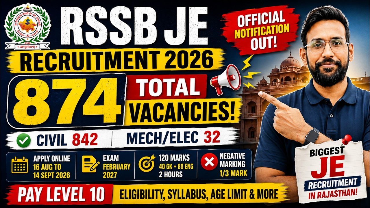 RSSB JE Recruitment 2026 OUT! 🔥 874 Vacancies 😱 | Civil 842 Posts | Complete Notification