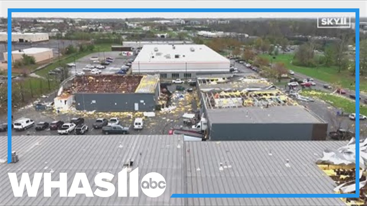 Drone video shows tornado damage in east Louisville
