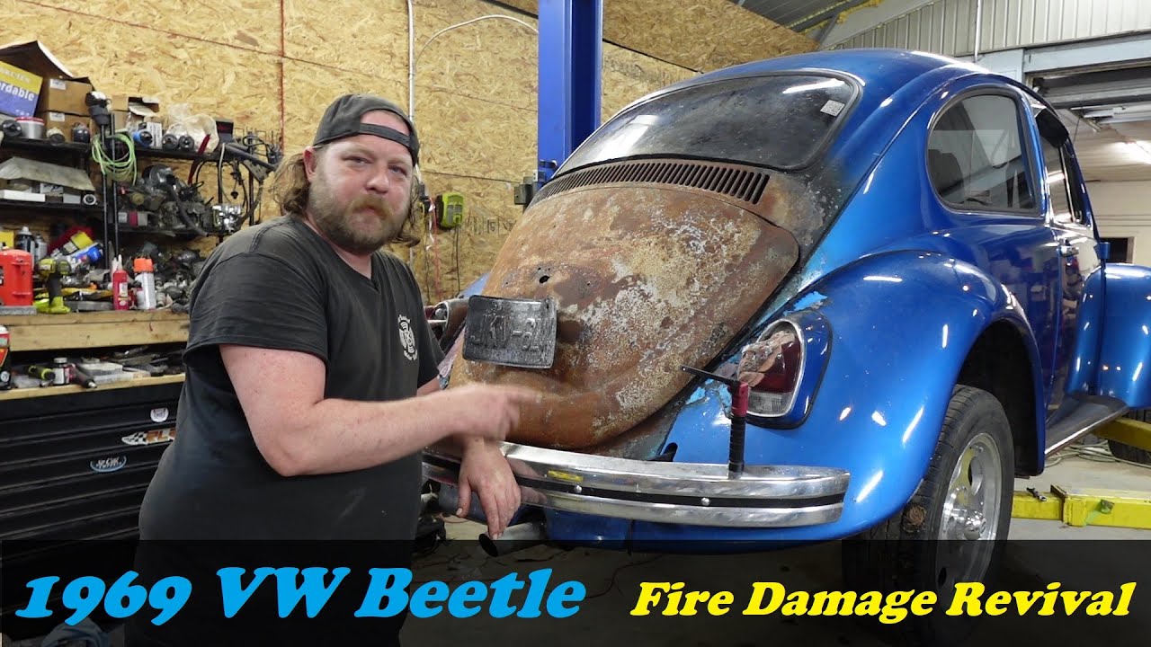 1969 VW Beetle Fire Damage Revival Engine Pull and mild disassembly