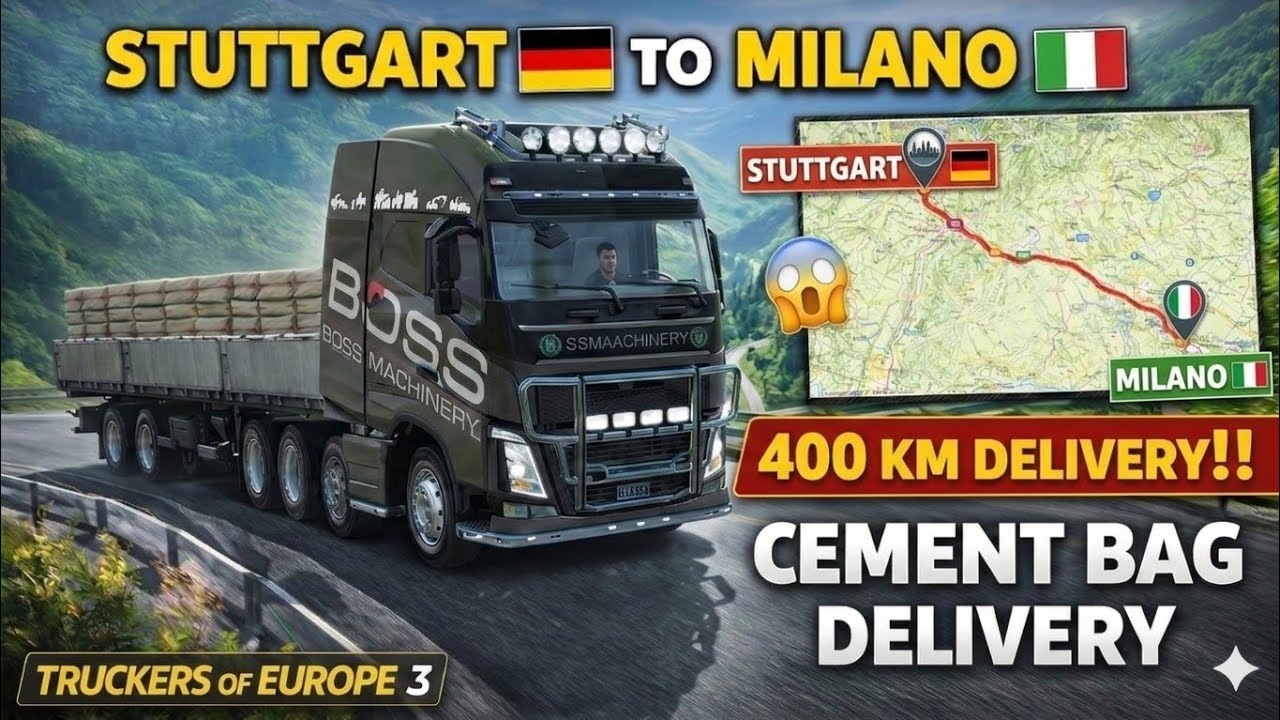 Stuttgart 🇩🇪 to Milano 🇮🇹 400KM🛣️ Cement bags Delivery Challenge 😱 | Truckers🚛 of Europe 3 Gameplay🚦