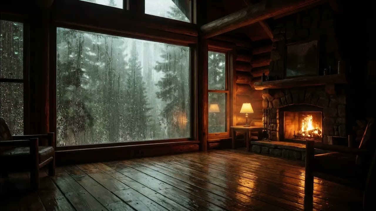 Cozy Cabin Ambience - Rain Sounds  & Fireplace for Sleeping, Insomnia & Stress Relief (3HOURS)