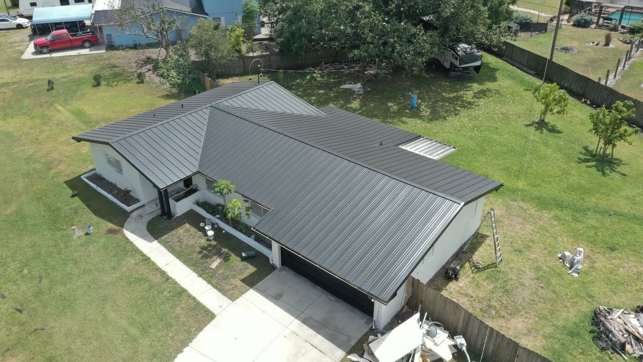 Tampa FL Drone images of Metal roofing installation