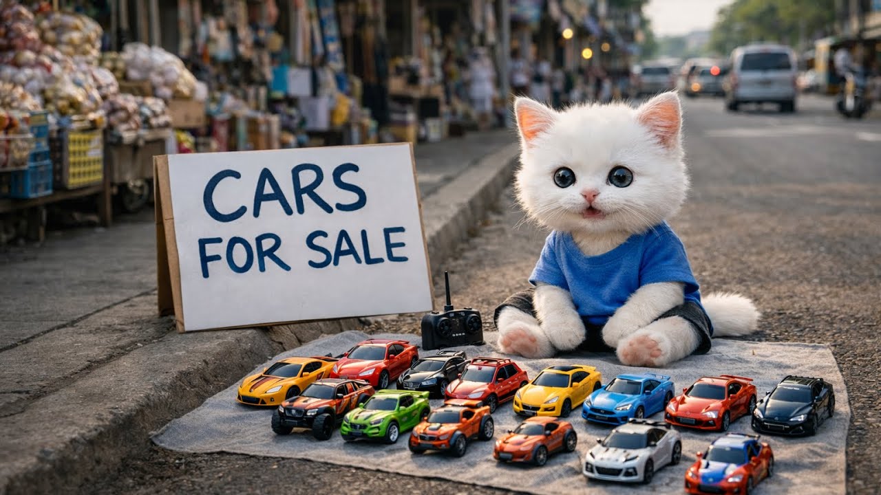 Poor White Cat Baby’s Toy Cars Destroyed… He Makes Cupcakes and Becomes Market Star! 🧁✨ | Cat Story