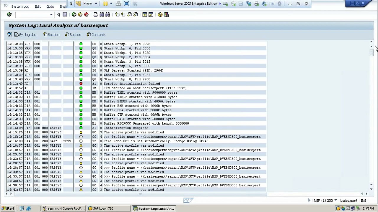 SAP sys logs SM21