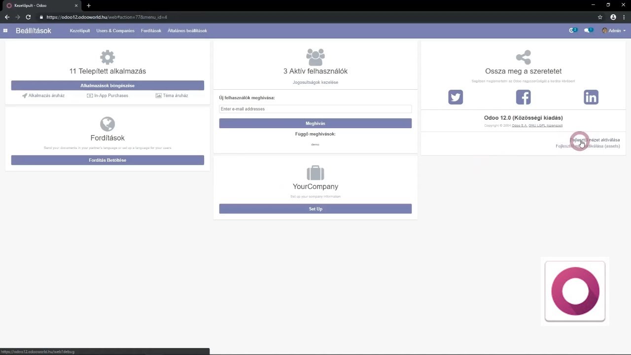 Odoo 12 -  email küldés beállítása