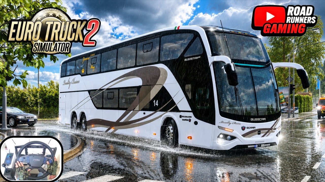Challenging Bus Drive Busscar S1 vs Heavy Rain vs Heavy Traffic | ETS2 Bus