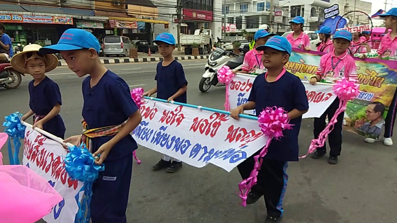 เดินพาเหรดโรงเรียนวันทามารีอาสีชมพูเศรษฐกิจพอเพียงและอนุรักษ์สิ่งแวดล้อม