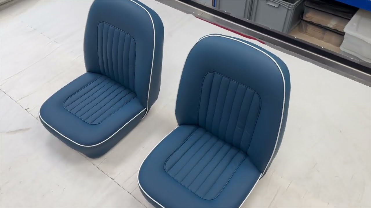 Triumph TR4A Front Seats | Talkin' Trim w/ J-Skin | Fully Trimmed Midnight Blue Full Leather