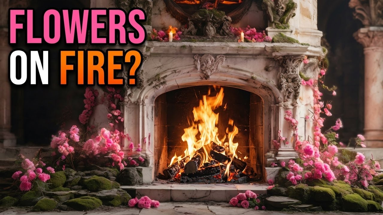 Floral Fireplace Retreat: Natural Relaxation with Crackling Fire Sounds🔥🌿:🌸