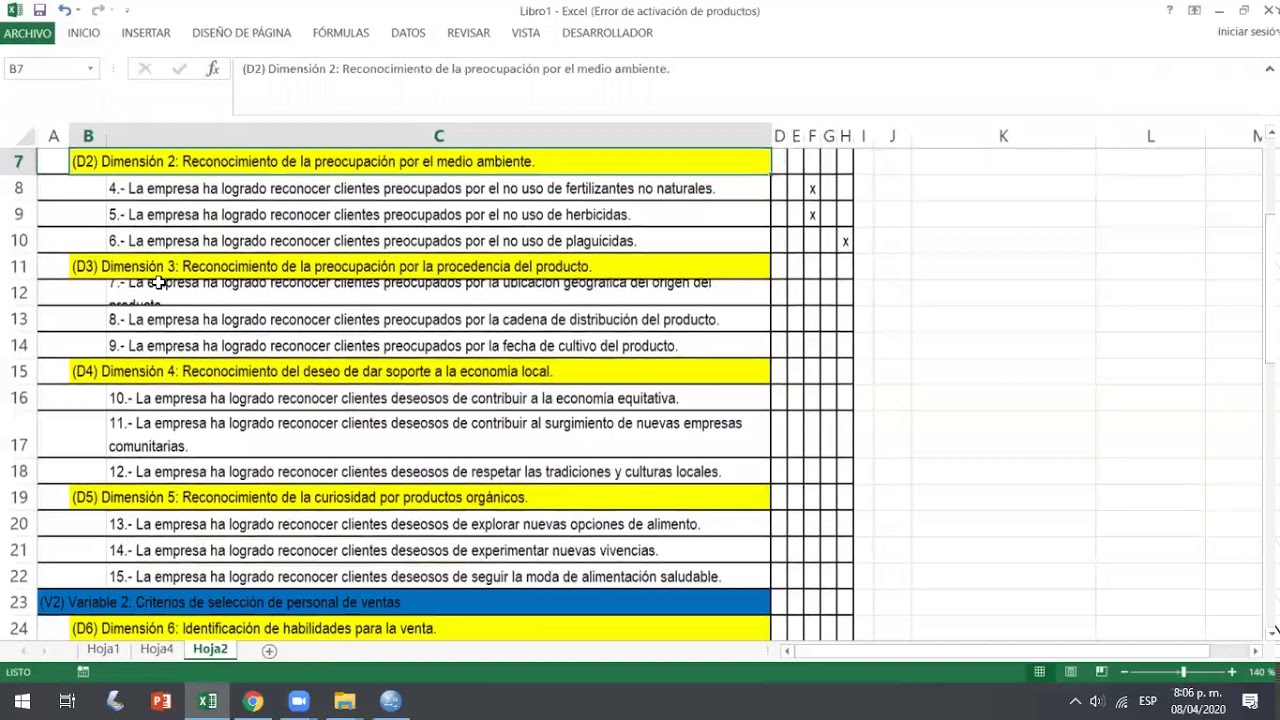 Estadística: 1.- Tabulación de datos de Cuestionaro a Excel, y de Excel a SPSS.