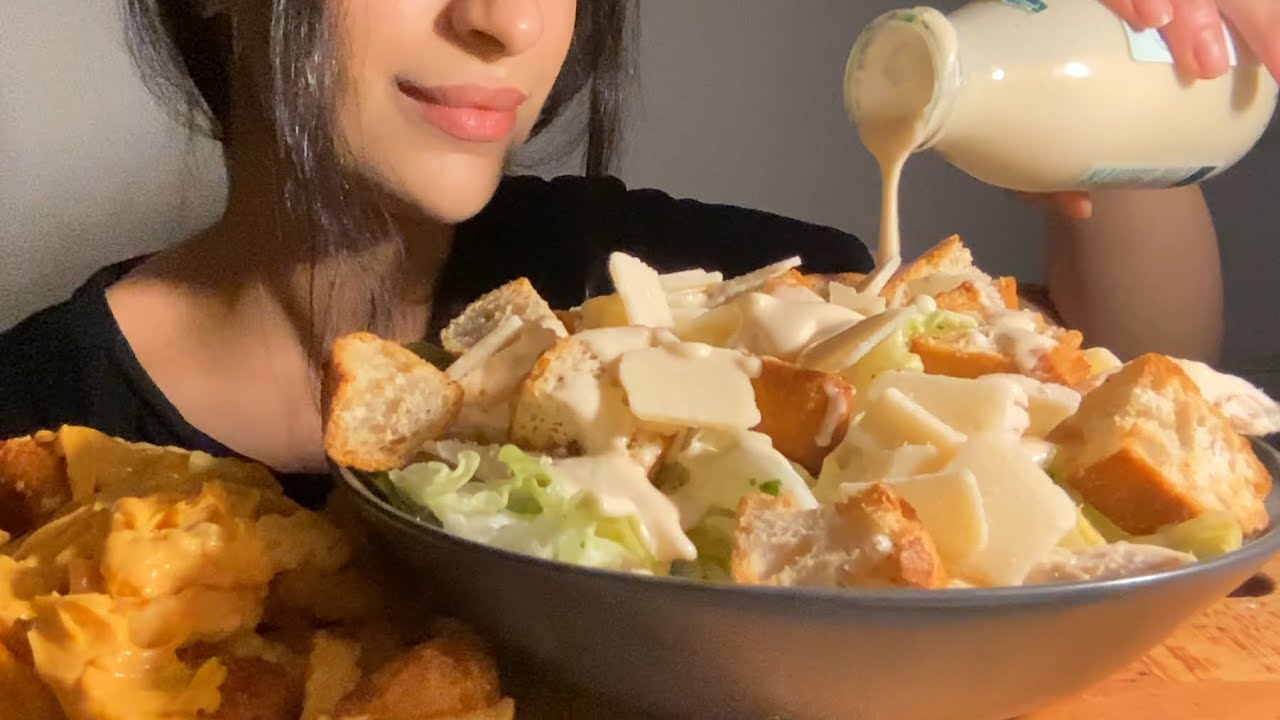 Crunchy Fresh Chicken Caesar Salad Mukbang ASMR | no talking