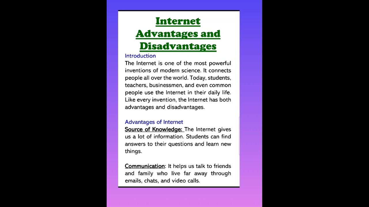 Internet Advantages and Disadvantages Essay Writing in English 242 Words