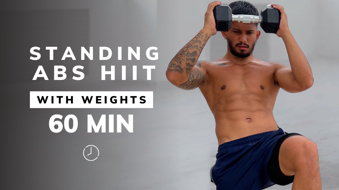 60 Min STANDING ABS HIIT + WEIGHTS | With Dumbbells | No Jumping, No Repeats