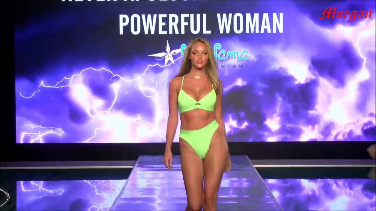 a show of beautiful girls in chic swimsuits.