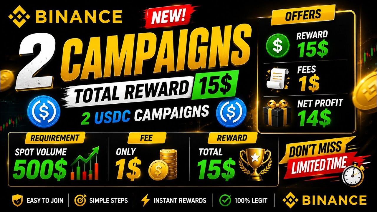Binance 2 New Campaigns | Earn $15 Reward with Only $1 Fee | VANA + USDC Guide 🔥