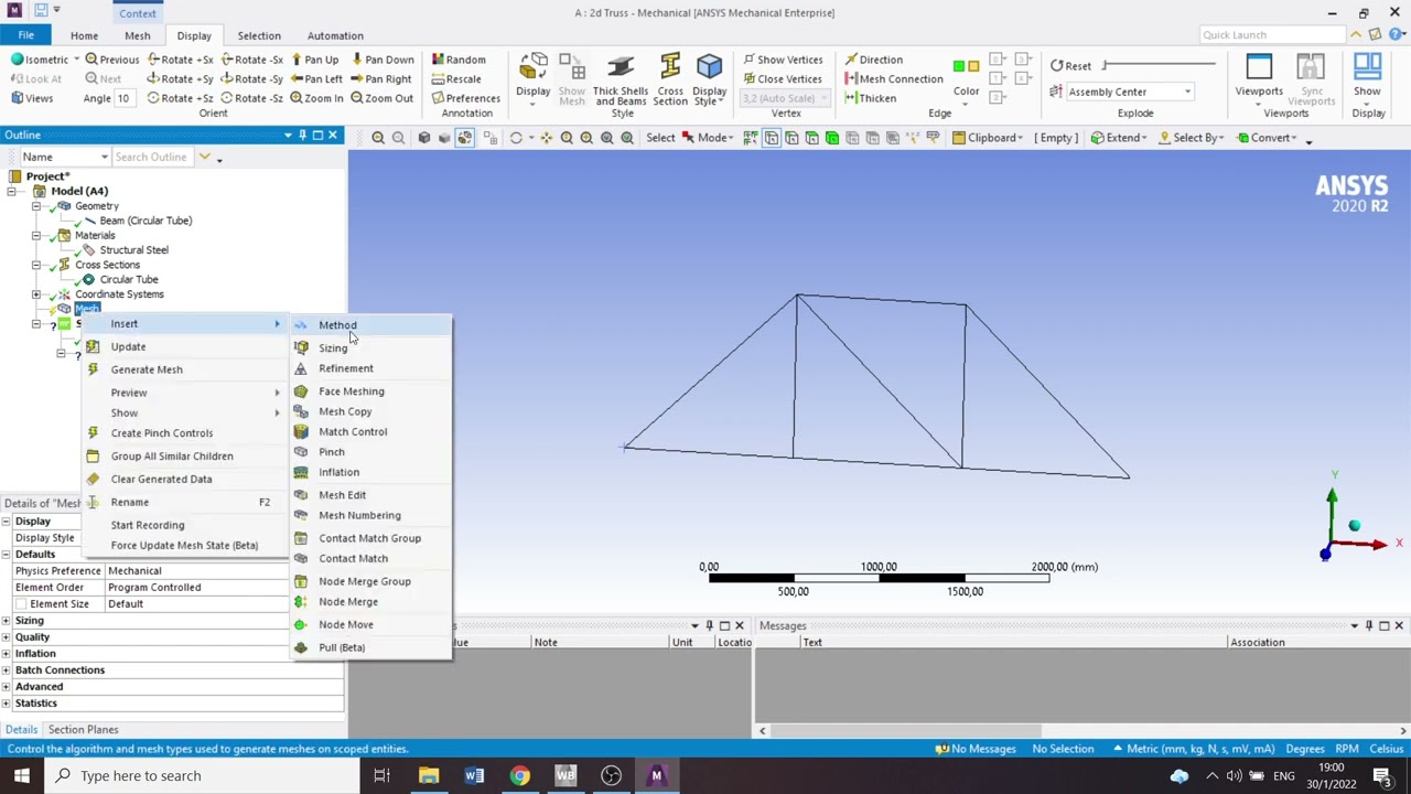 Fuerzas internas y desplazamientos en armaduras con ANSYS Workbench