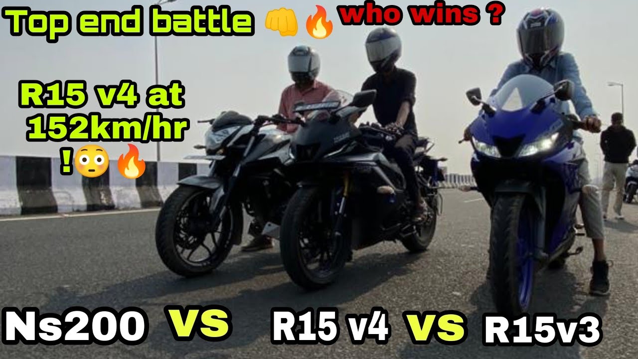 Yamaha R15v4 Top end battle vs Ns200 vs R15v3 !🔥 150+ km/hr race 😳🔥