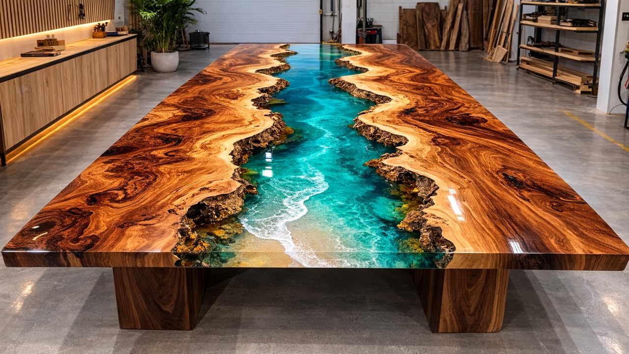This Luxurious Epoxy Wood Dining Attracts // Join the Carpenter Shows the Process Making This Table