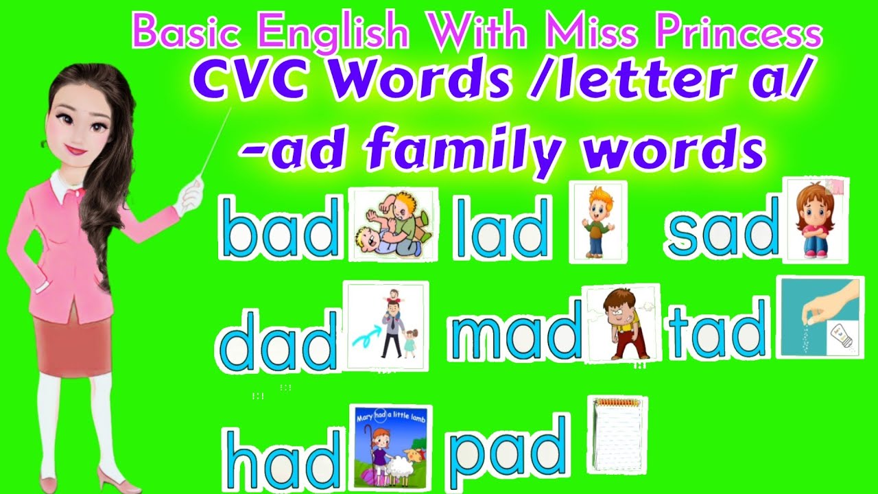 CVC Words Learn How To Read Fast |Basic 3 Letter Words -ad family words /a sounds/ phonics /blending