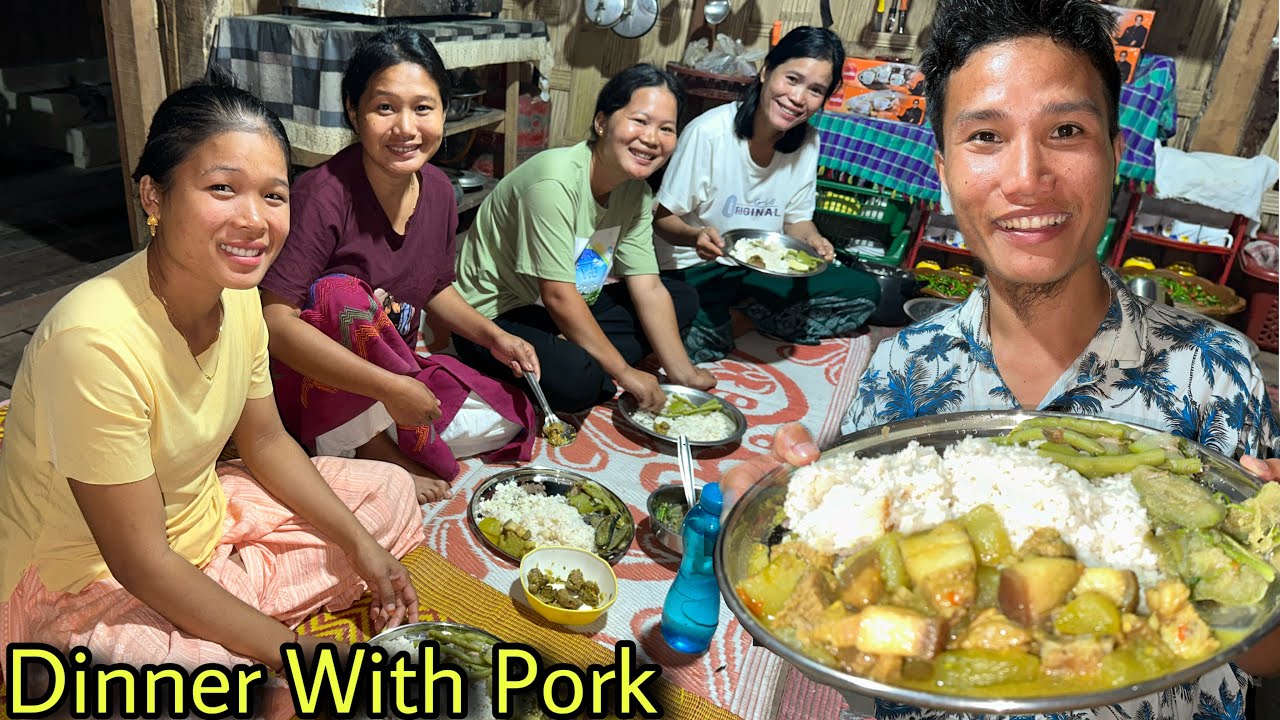 Dinner With Pork After Long Time || Pork Recipe With Green Melons || Cooking and Eating Village Life