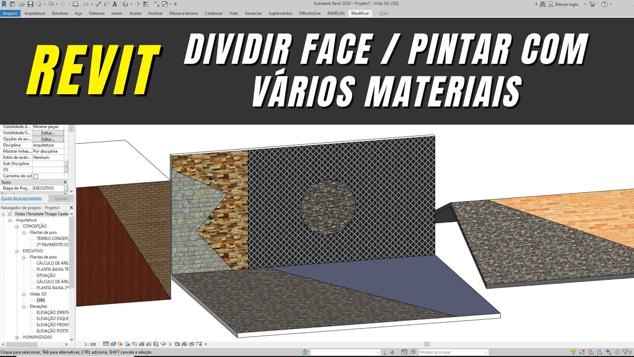 Dividir face com o Revit. Pintar com dois ou mais materiais diferentes um mesmo elemento / objeto.