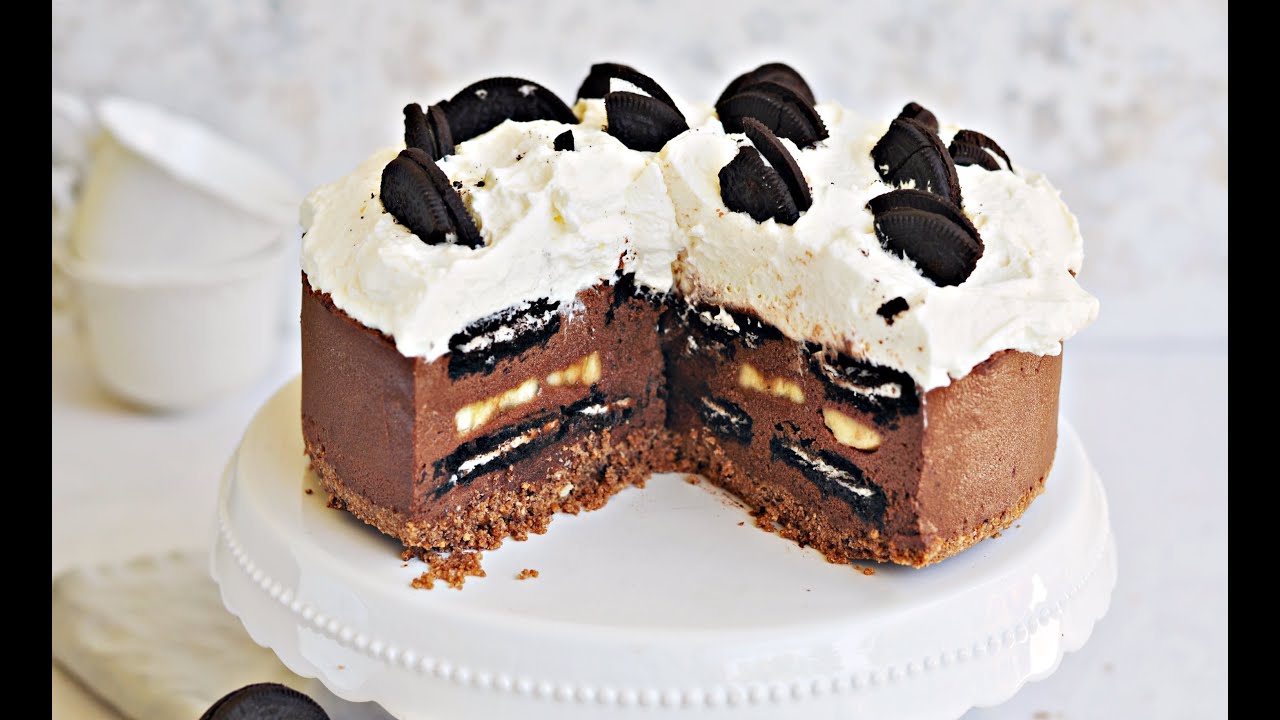 Łatwy TORCIK czekoladowy BEZ PIECZENIA z OREO i bananem &ndash; Przepis Mała Cukierenka tort